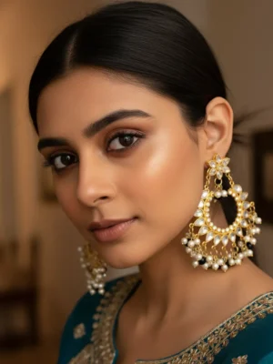 Sunahri Wear I Online Kundan Artificial Jewelry Wholesale Shopping Kundan Pearl Hoop Earrings