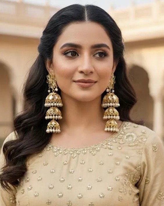 Royal Kundan Pearl Layered Jhumka Earrings Royal Kundan Pearl Layered Jhumka Earrings