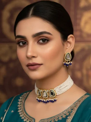 Sunahri Wear I Online Kundan Artificial Jewelry Wholesale Shopping Pearl Choker Kundan Set