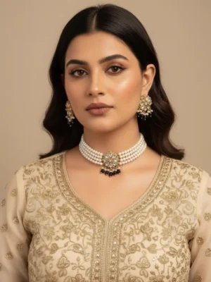 Sunahri Wear I Online Kundan Artificial Jewelry Wholesale Shopping Pearl Kundan Choker Set