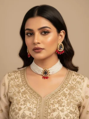 Sunahri Wear I Online Kundan Artificial Jewelry Wholesale Shopping Single Piece Pearl Choker