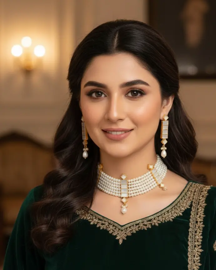 Royal Sunahri Kundan Choker Set with Earnings Sunahri Kundan Choker