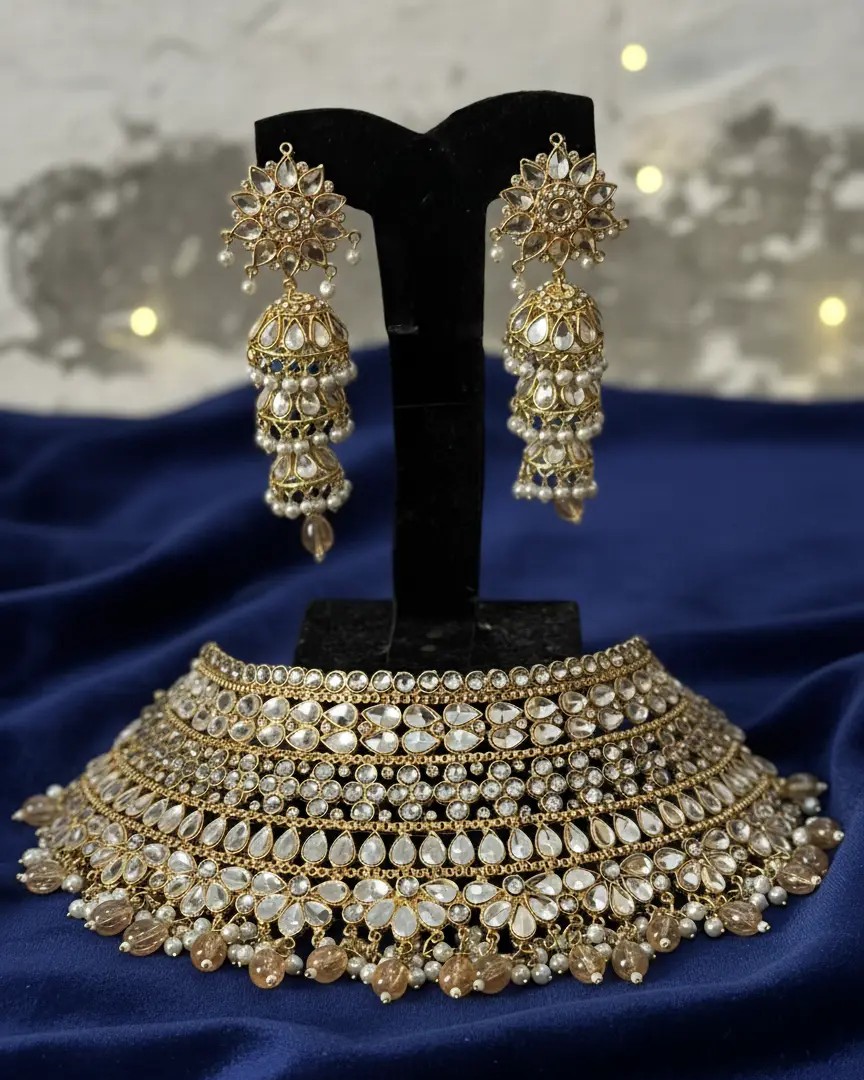Royal Kundan Bridal Choker Set with Matching Earrings royal kundan bridal choker set image 2